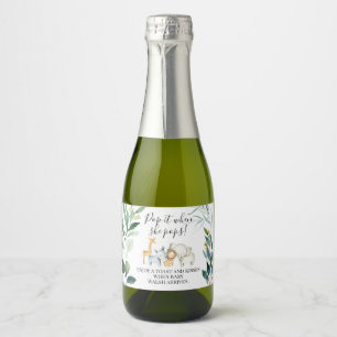 Foliage Safari Baby Shower Pop It Sparkling Wine Label