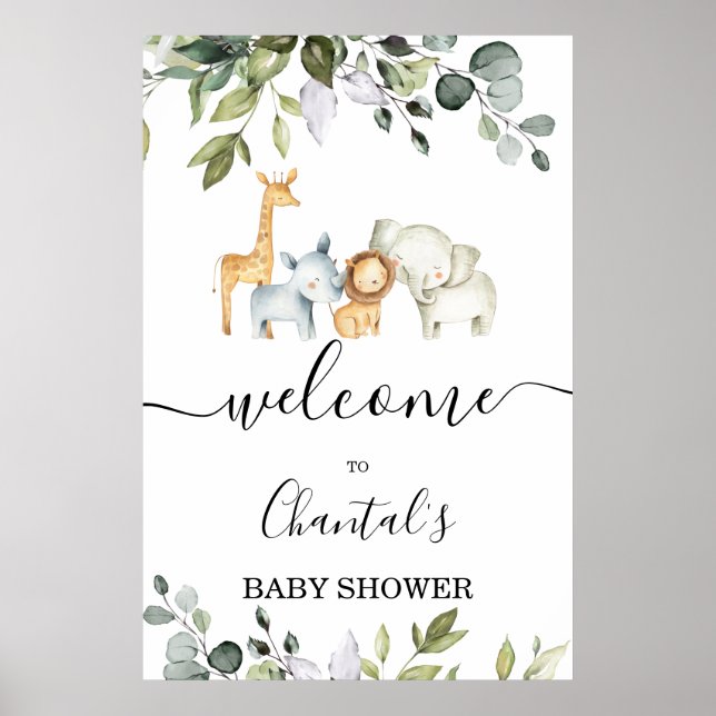 Foliage Safari Baby Shower Welcome Sign (Front)