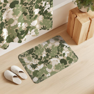 Foliage Sage Olive Green Beige White Bath Mat