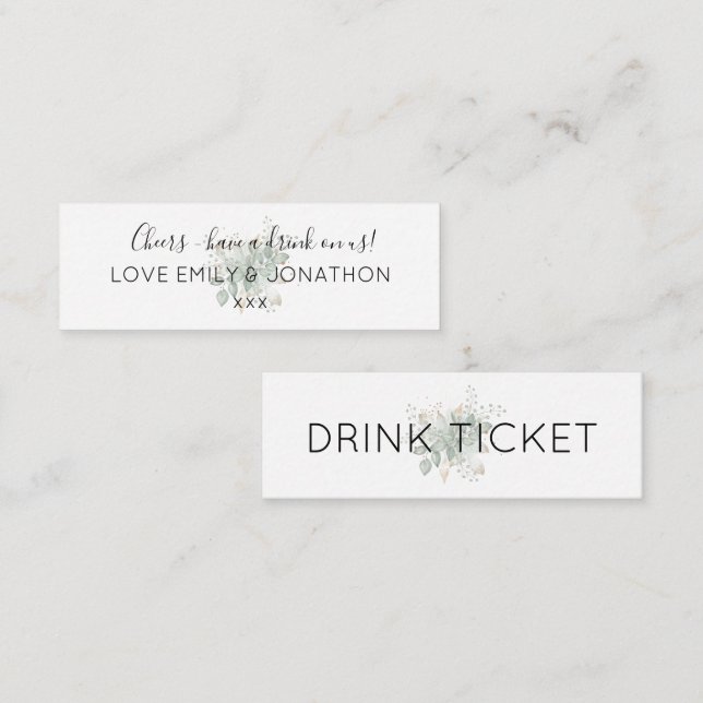 Foliage Sage Wedding Reception Drinks Ticket (Front/Back)