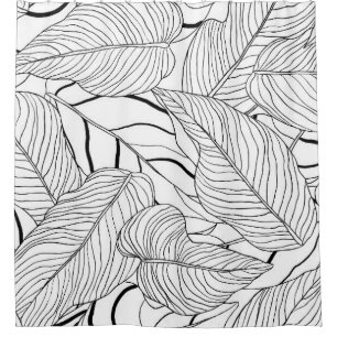 Foliage seamless pattern, long leaves line art ink