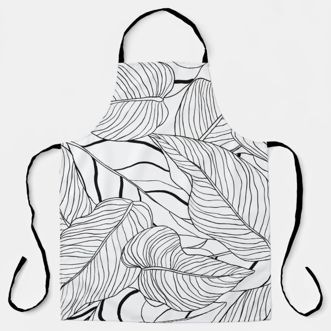 Foliage seamless pattern, long leaves line art ink apron (Front)