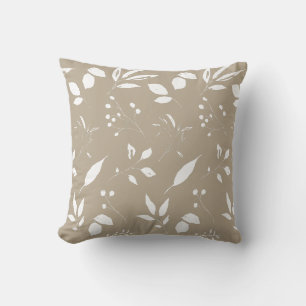 Foliage Tan and White Throw Pillow