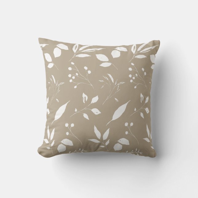 Foliage Tan and White Throw Pillow (Front)