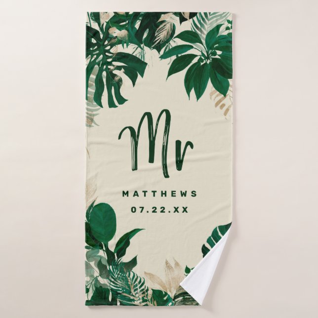 Foliage Tropical Mariage vert tendance M. (Serviette de bain)