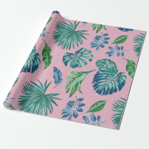 Foliage Tropical Monstera Palm Leaves Watercolor Wrapping Paper