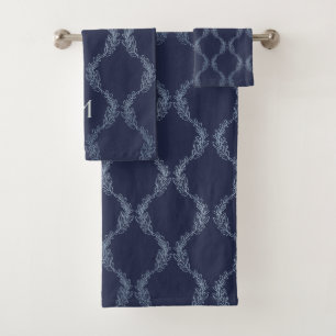 Foliage Whisper on Dark Navy Bath Towel Set