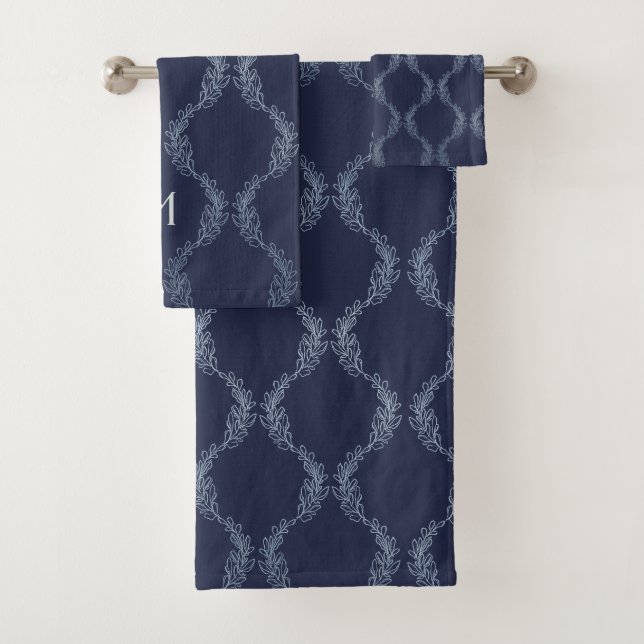 Foliage Whisper on Dark Navy Bath Towel Set (Insitu)