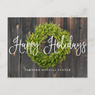 Foliage Wreath on Wood   Happy Holidays Medical Holiday Postcard