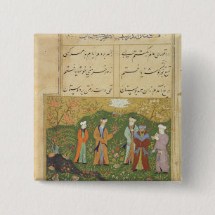 Folio 39, A garden scene, from the 'Bustan of Sa'd 2 Inch Square Button