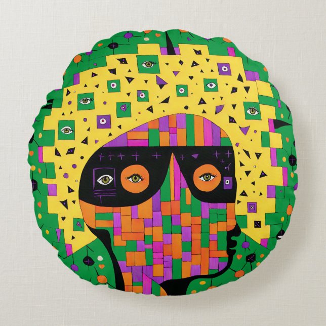 Folk 001 Nancy Round Pillow (Front)