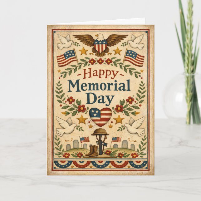 Folk Art Americana Memorial Day Card (Front)
