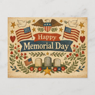 Folk Art Americana Memorial Day Holiday Postcard