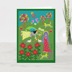 Folk Art Angel Gabriel and the Virgin Mary Card