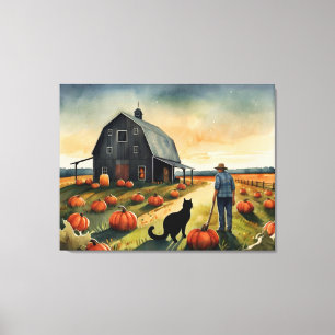Folk Art Autumn Americana  Canvas Print