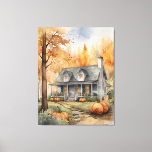 Folk Art Autumn House  Canvas Print
