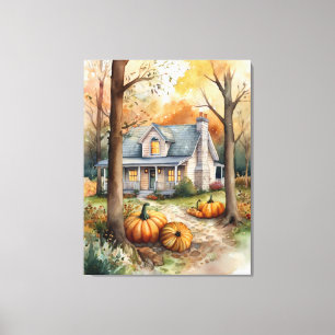 Folk Art Autumn House  Canvas Print