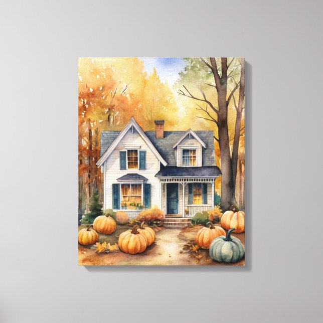 Folk Art Autumn House  Canvas Print (Front)