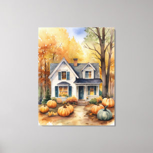Folk Art Autumn House  Canvas Print