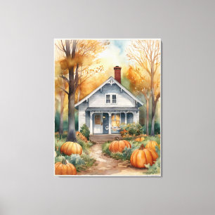 Folk Art Autumn House  Canvas Print