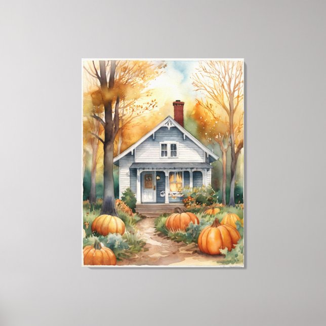 Folk Art Autumn House  Canvas Print (Front)