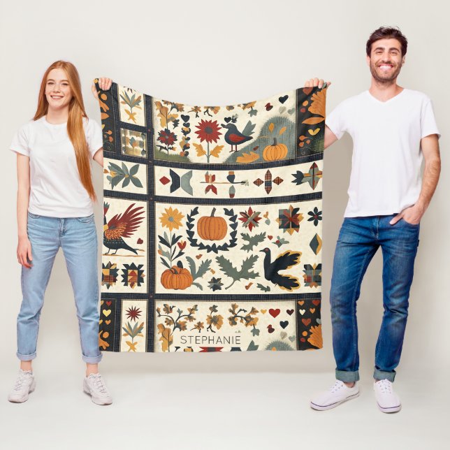 Folk Art Autumn Quilt Pattern | Rustic Harvest Fleece Blanket (In Situ)