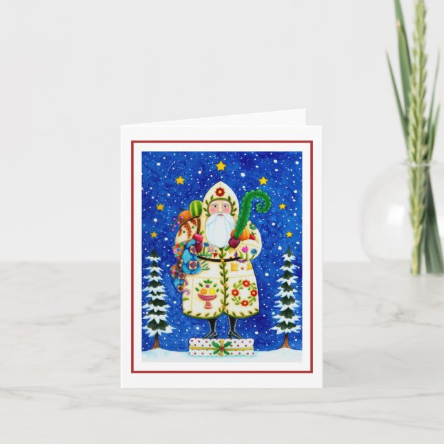 FOLK ART BALTIMORE QUILT FATHER CHRISTMAS Blank Card (Front)