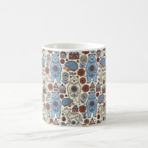 Folk Art Bear Hedgehog Wolf Forest Coffee Mug