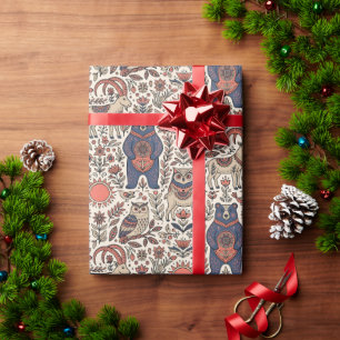 Folk Art Bear Owl Goat Forest Wrapping Paper