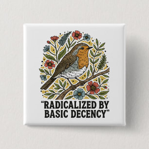 Folk Art Bird Illustration for Social Justice  2 Inch Square Button