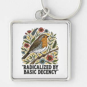 Folk Art Bird Illustration for Social Justice Keychain