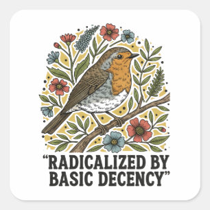 Folk Art Bird Illustration for Social Justice  Square Sticker