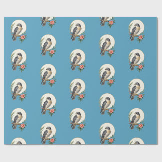 Folk Art Bird Pattern Blue Wrapping Paper