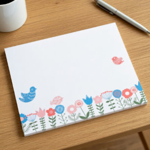 Folk Art Birds and Flowers Notepad