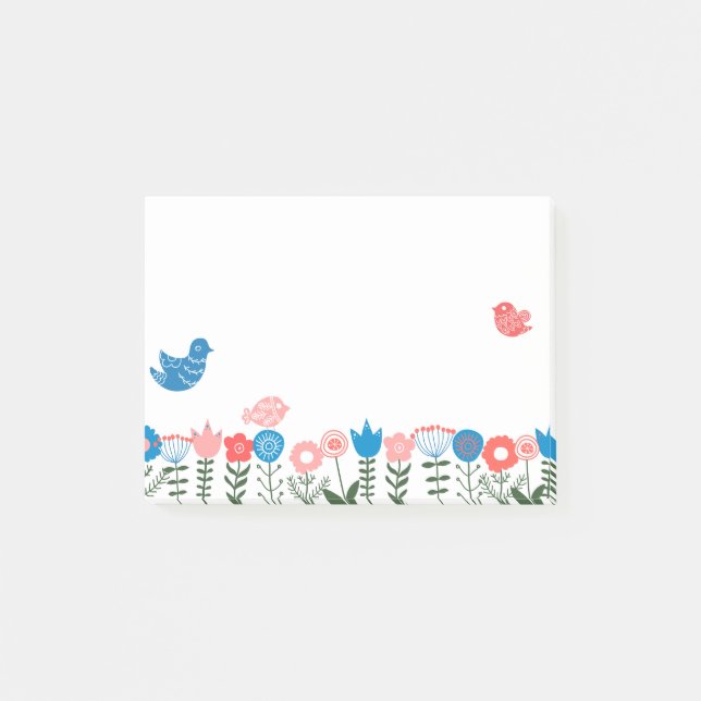 Folk Art Birds and Flowers Post-it® Notes (Front)