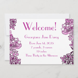 Folk Art Birds Flowers Acorns Blue Invitation