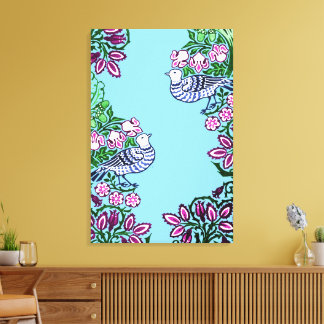 Folk Art Birds Flowers Acorns Canvas Print