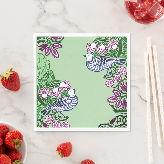 Folk Art Birds Flowers Acorns Napkin (Insitu)