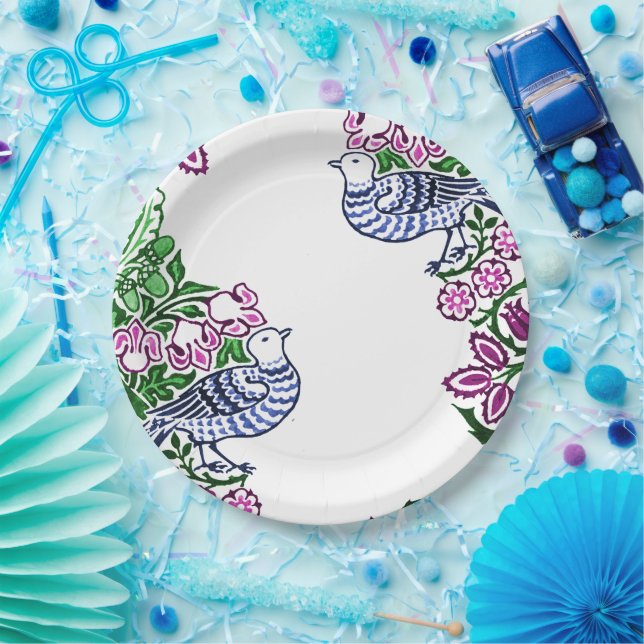 Folk Art Birds Flowers Acorns Paper Plate (Party)