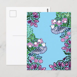 Folk Art Birds Flowers Acorns Postcard