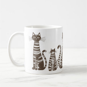 Folk Art Black White Striped Cats Coffee Mug