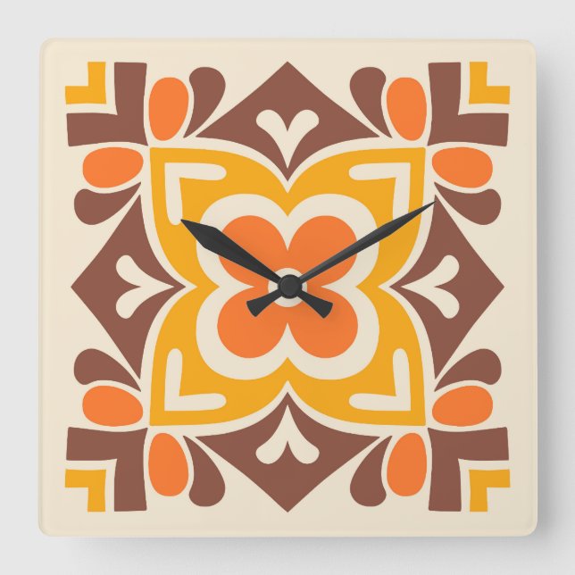 Folk Art Bloom Square Wall Clock (Front)