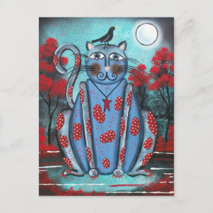 FOLK ART Blue Cat BY LORI EVERETT postcard