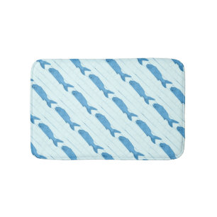 folk art  blue fish bath mat