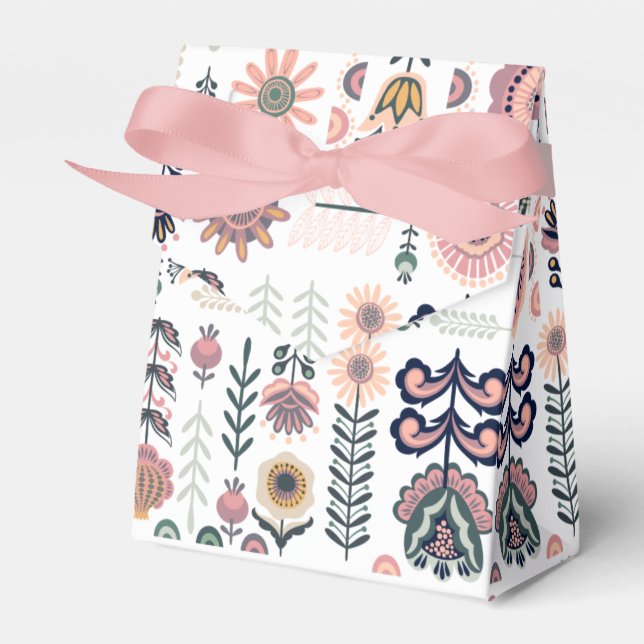 Folk Art Botanical Seamless Pattern Favor Box (Front Side)