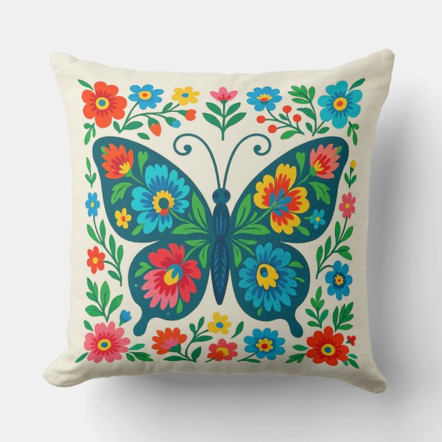 Folk Art Butterfly (2)  Throw Pillow (Front)