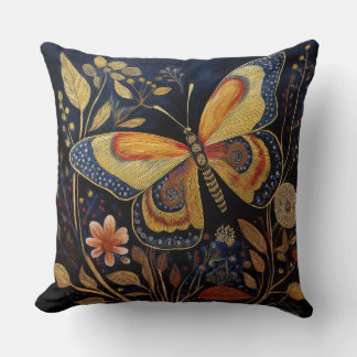 Folk Art Butterfly II Throw Pillow