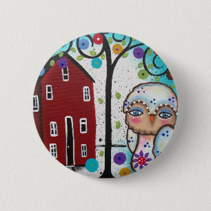 Folk Art By Lori Everett OWLS 2 Inch Round Button