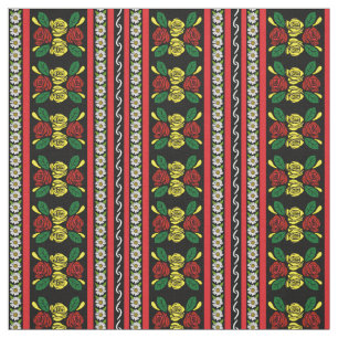 Folk Art Canal Narrowboat Red Yellow Roses Fabric