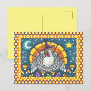 FOLK ART CANDY CORN TURKEY PILGRIM, THANKSGIVING POSTCARD